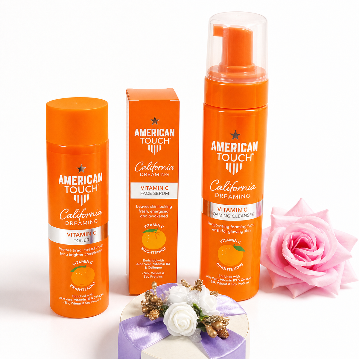 Vitamin C Glow Skincare Set – Cleanser, Toner, Serum & Beauty Essentials Kit
